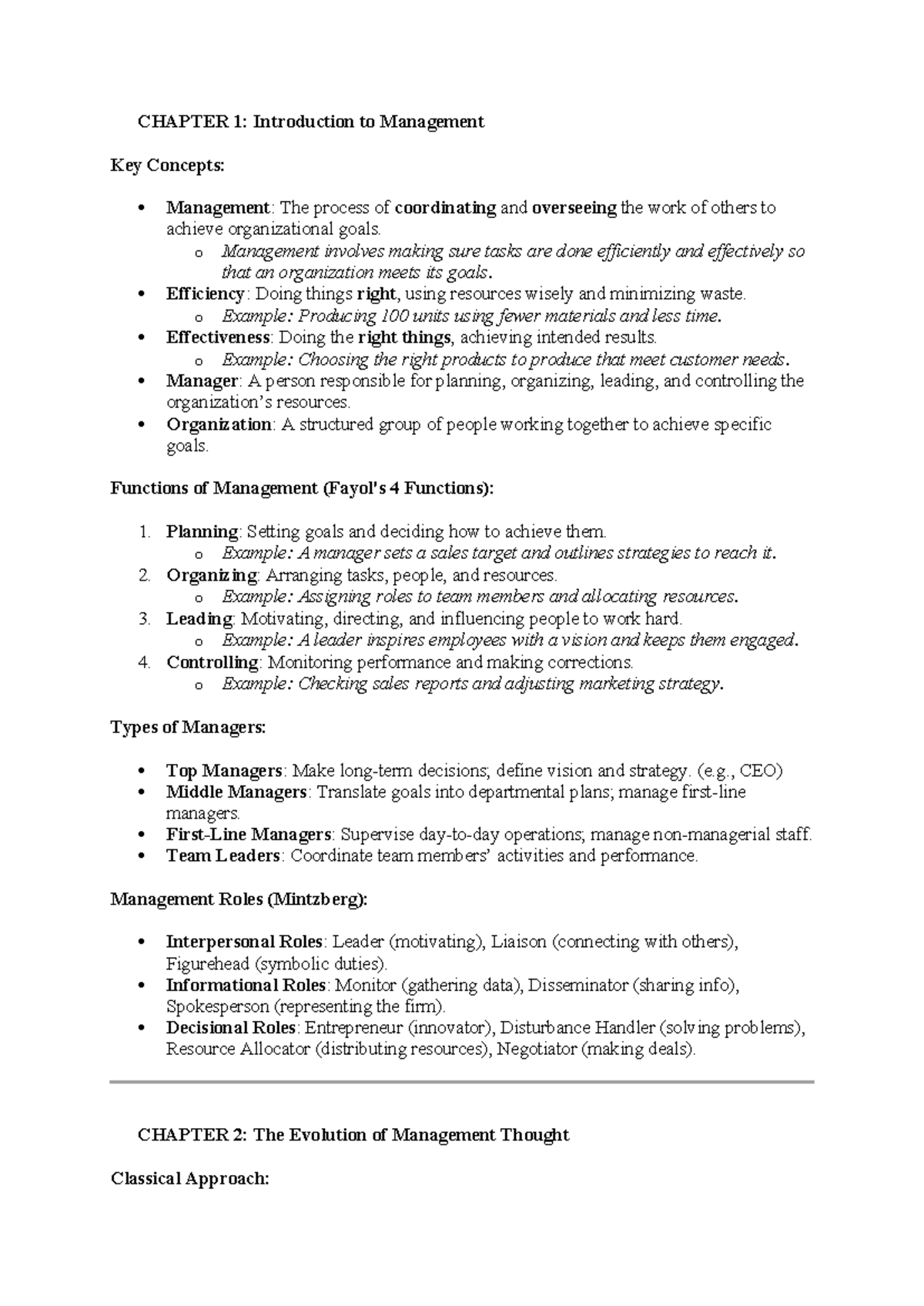 BUS222: Chapter Summaries on Management Concepts and Theories - Studocu