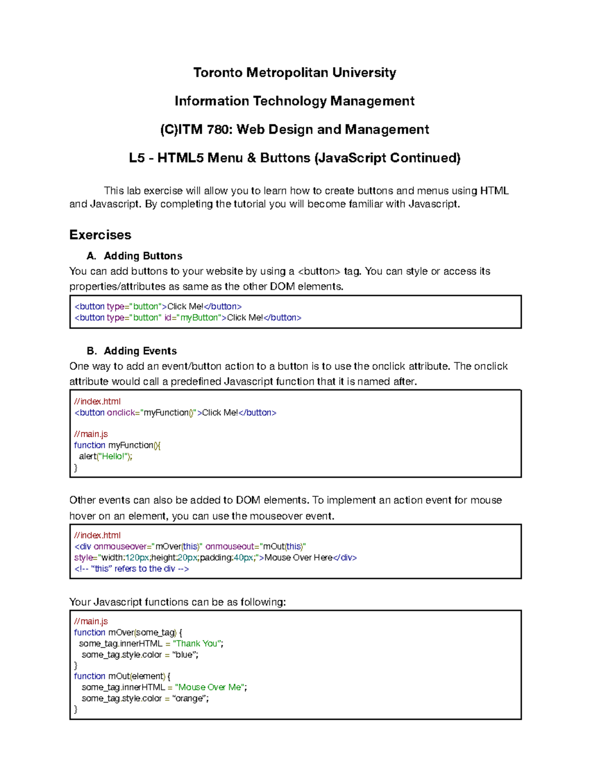 L5 - ITM 780: HTML5 Menus & Buttons Using JavaScript Lab - Studocu