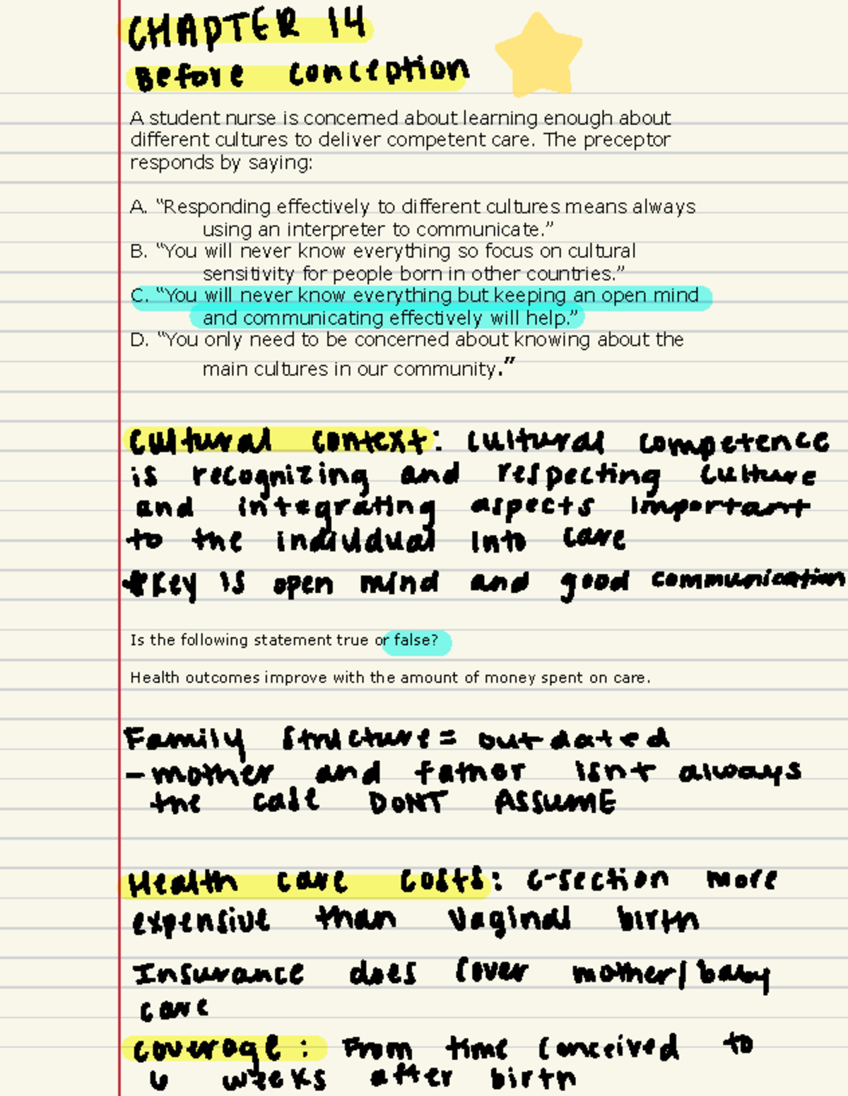 Maternity - lecture 1 notes - A student nurse is concerned about ...