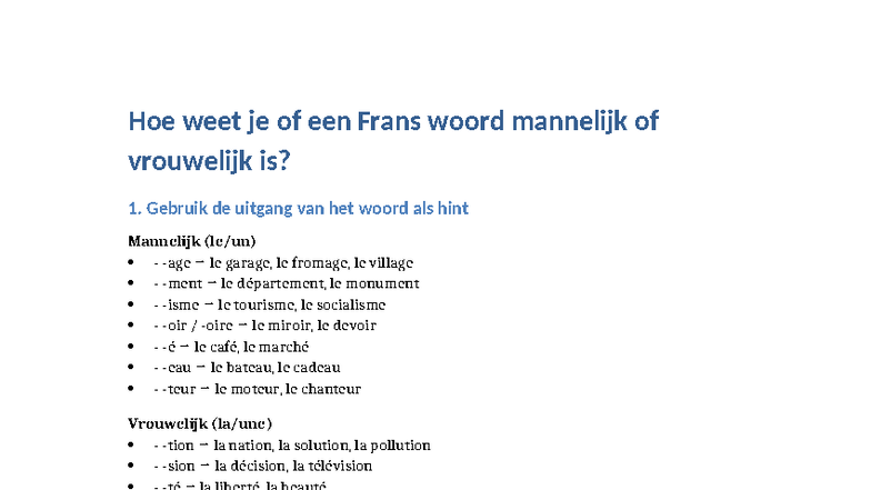 Theorie frans mannelijk of vrouwelijk - Hoe weet je of een Frans woord ...