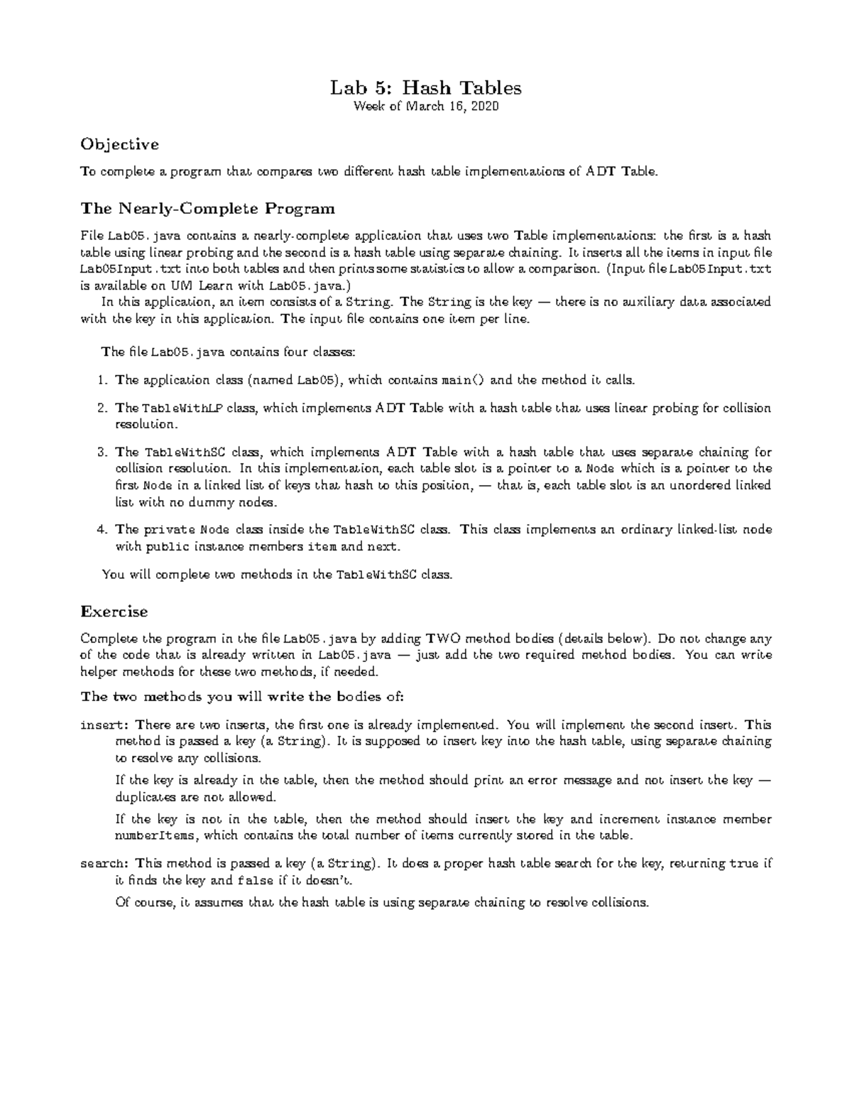 Lab 5 - Hash Tables Implementation - COMP 2140 - Studocu