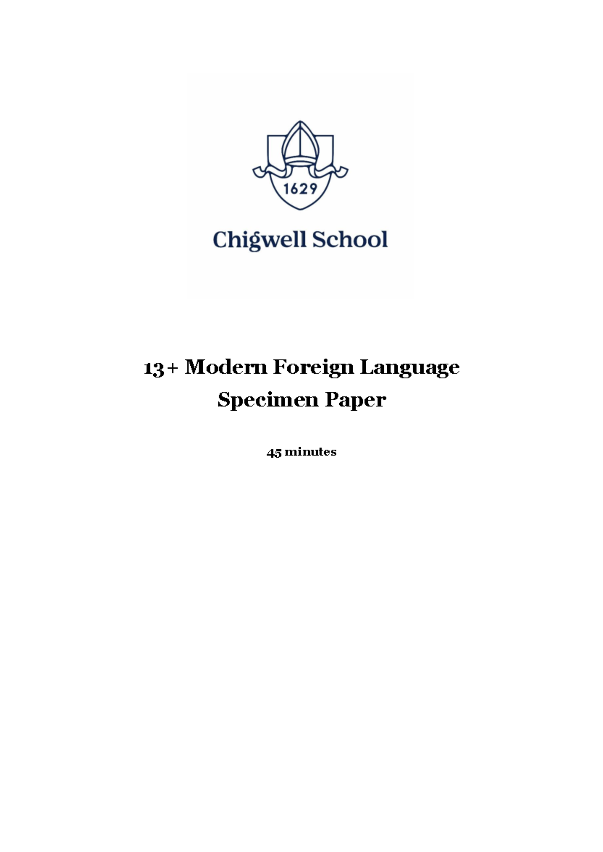 13 Specimen MFL paper - French - 13+ Modern Foreign Language Specimen ...