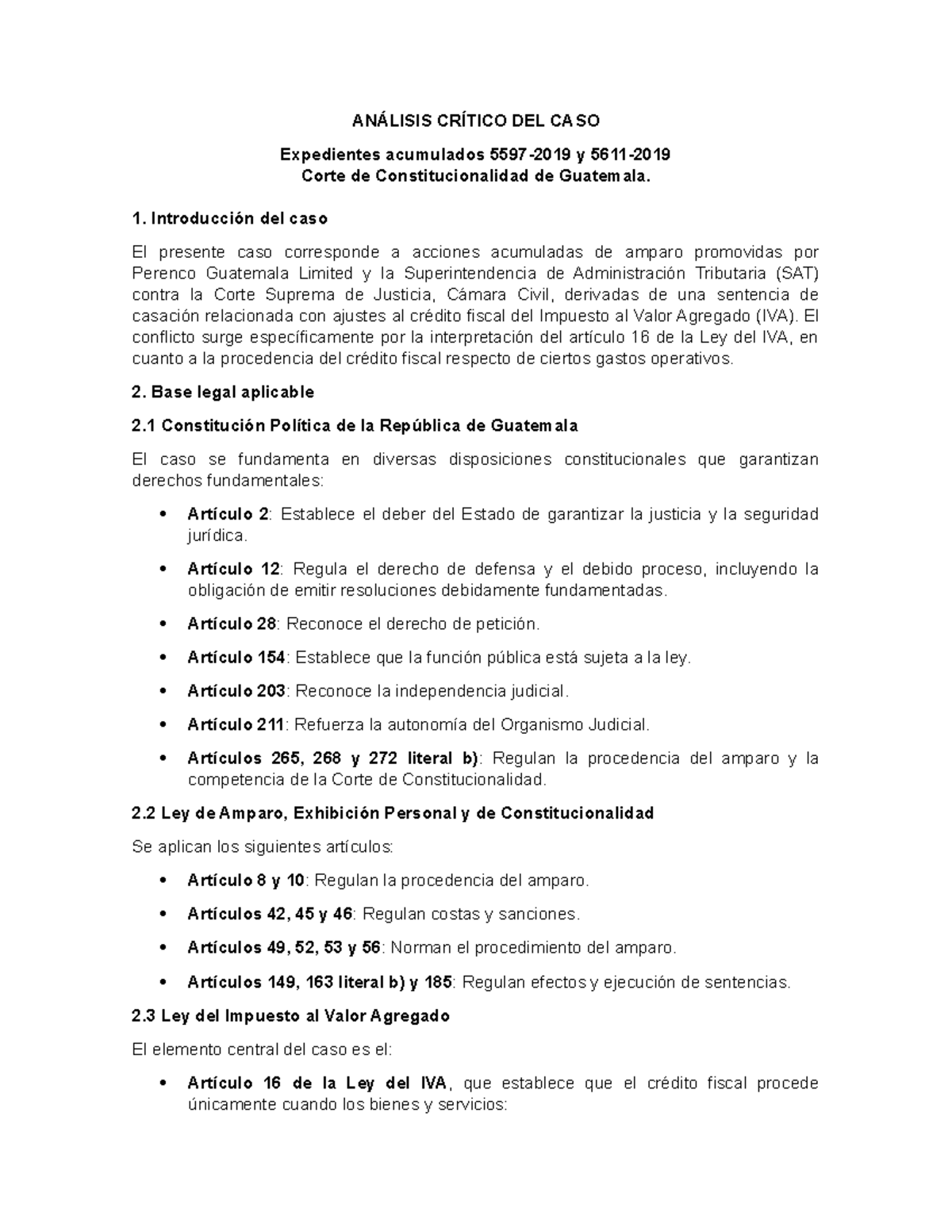 ANÁLISIS CRÍTICO DEL CASO IVA y Corte Constitucional en Guatemala - Studocu