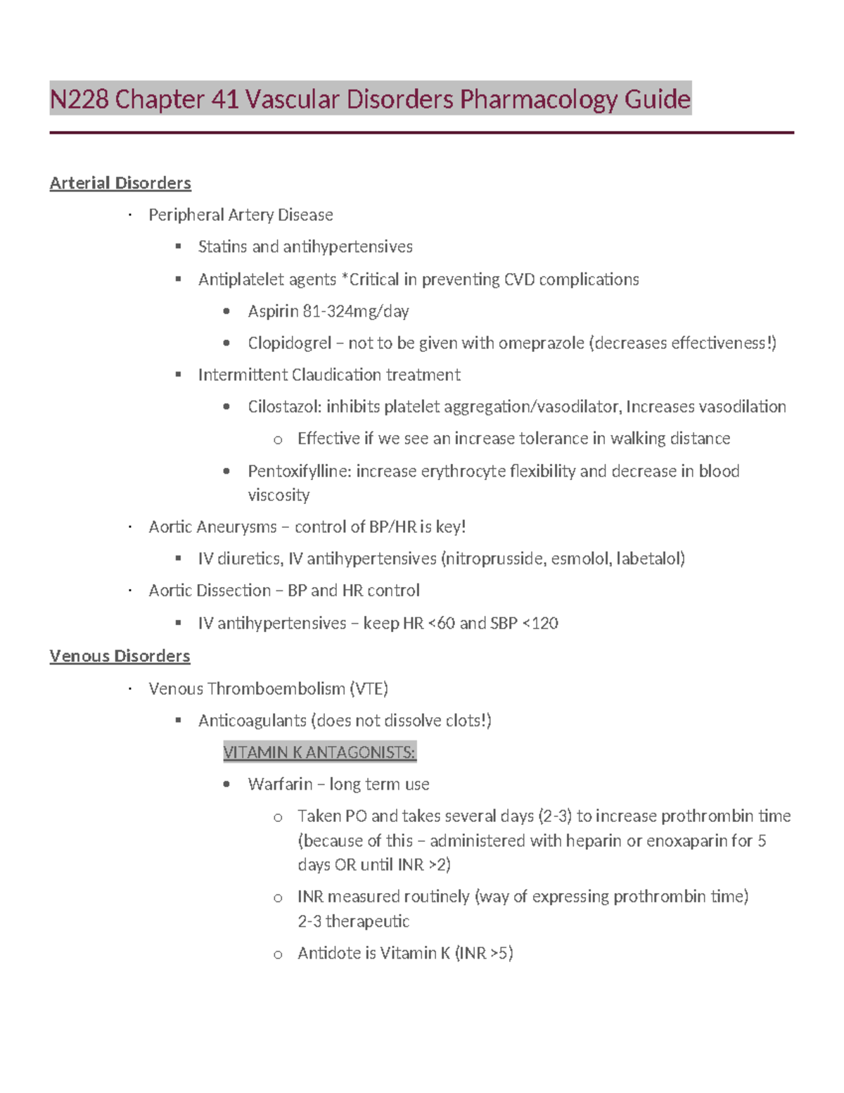 N228 Chapter 41 Pharm Guide - N228 Chapter 41 Vascular Disorders ...