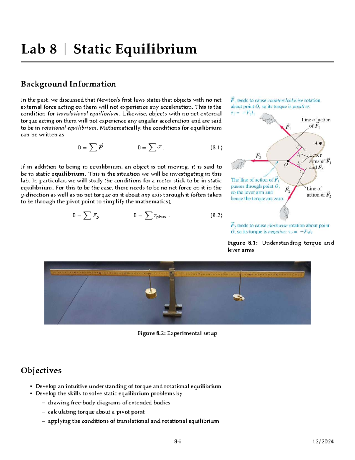 PHYS 1401 Fall25 Lab 8 - Static Equilibrium Experiment Guide - Studocu