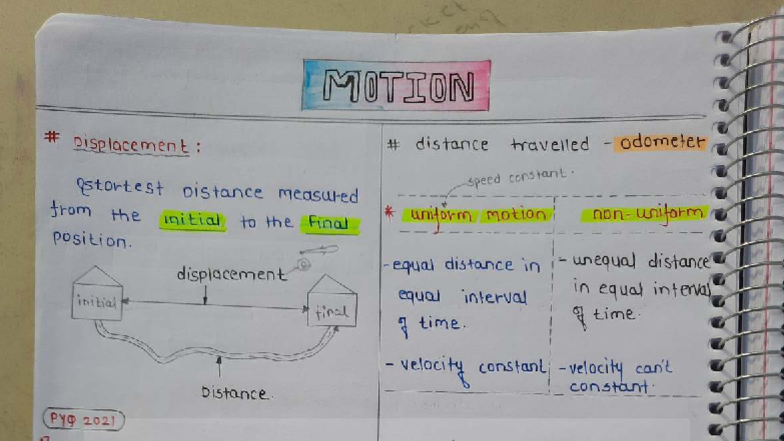 Physics Class Notes: Motion, Displacement, and Energy Concepts (PHY ...