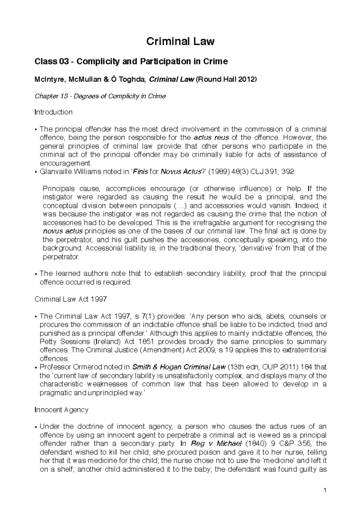 Class 03 Lecture Notes: Complicity and Participation in Crime Analysis ...