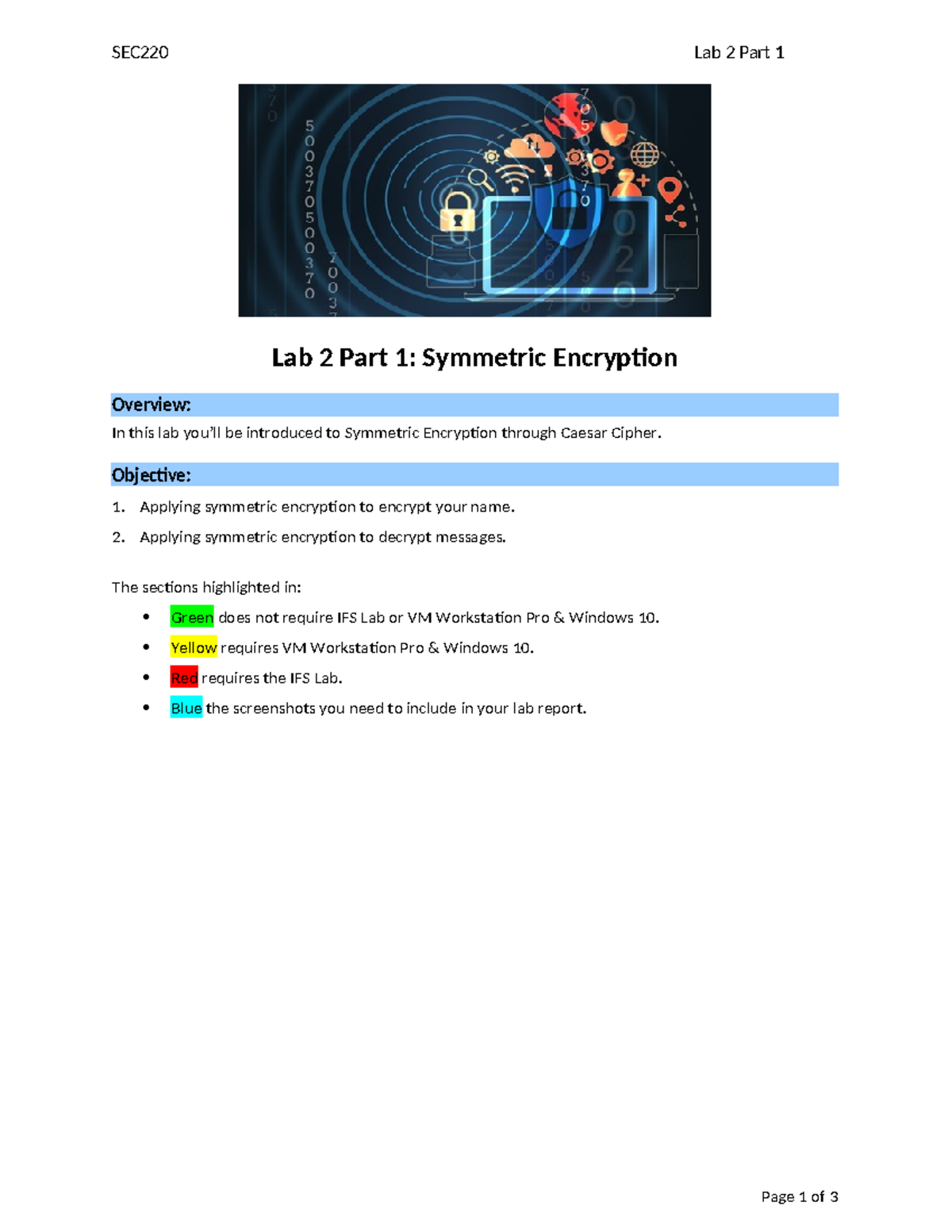 SEC220 Lab 2 P1 - Symmetric Encryption with Caesar Cipher - Studocu