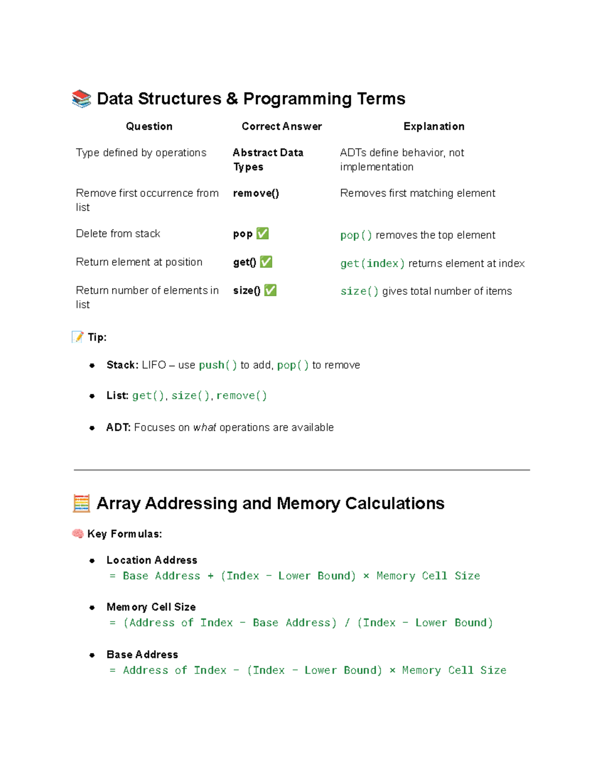 DSAA Prelims: Data Structures & Abstract Data Types Overview - Studocu