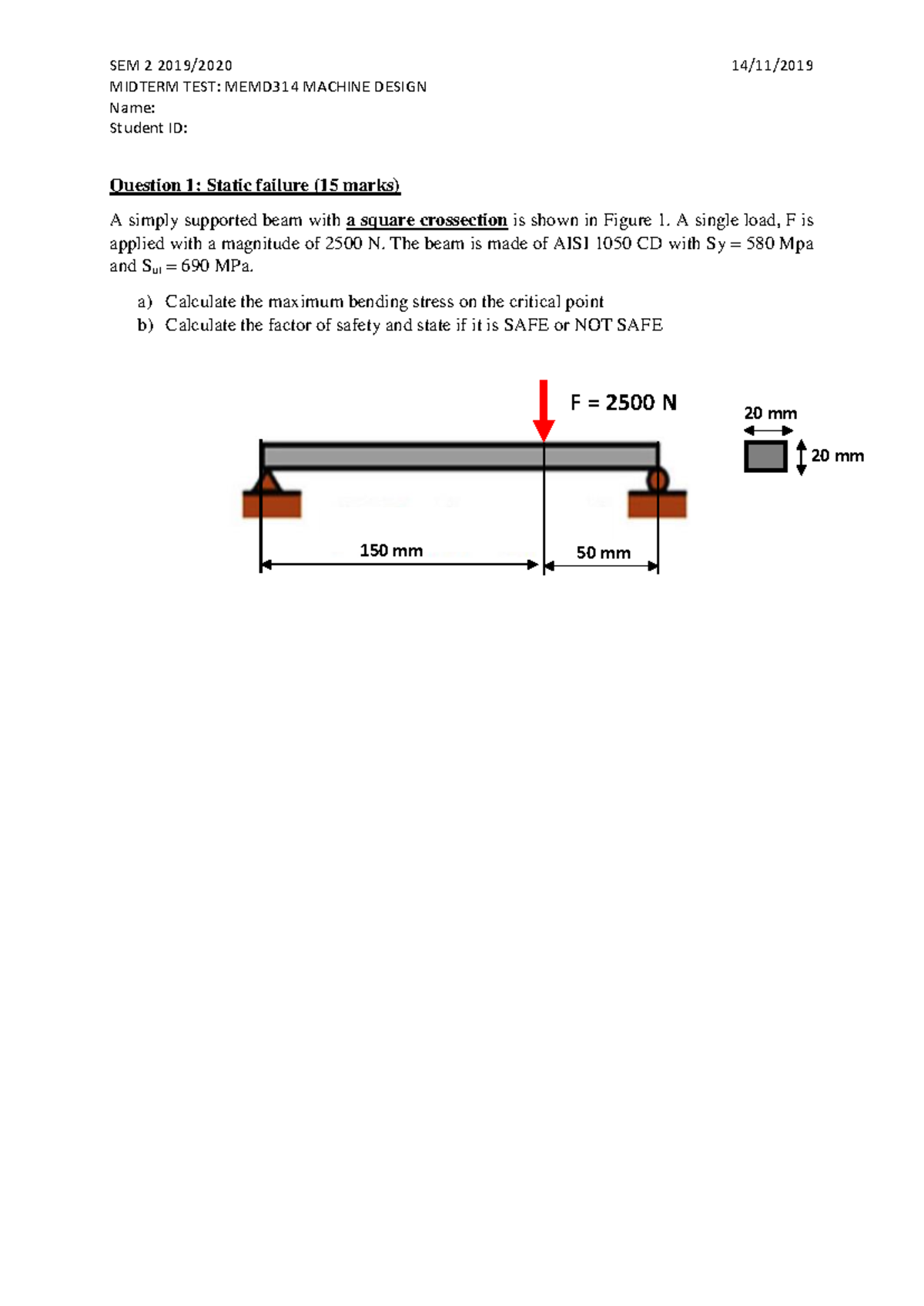 SEM 2 MIDTERM TEST: MEMD314 MACHINE DESIGN Questions & Solutions - Studocu
