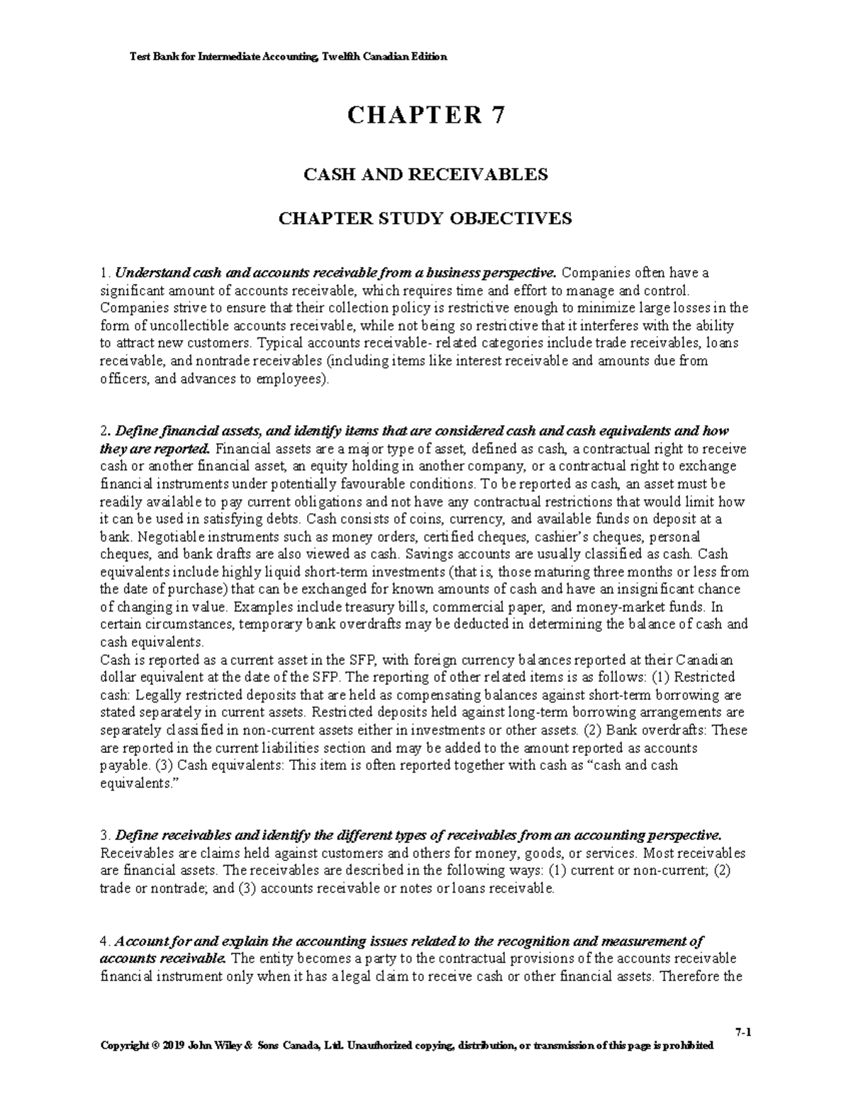 Test Bank for Intermediate Accounting (CPA) - Chapter 7: Cash ...