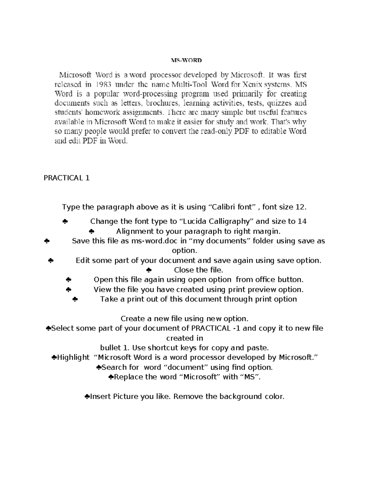 MS WORD Practical - it is the hotdog faculty - PRACTICAL 1 Type the ...