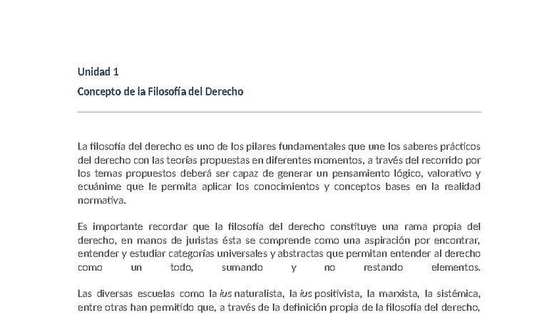 Unidad 1: Conceptos Fundamentales de la Filosofía del Derecho - Studocu