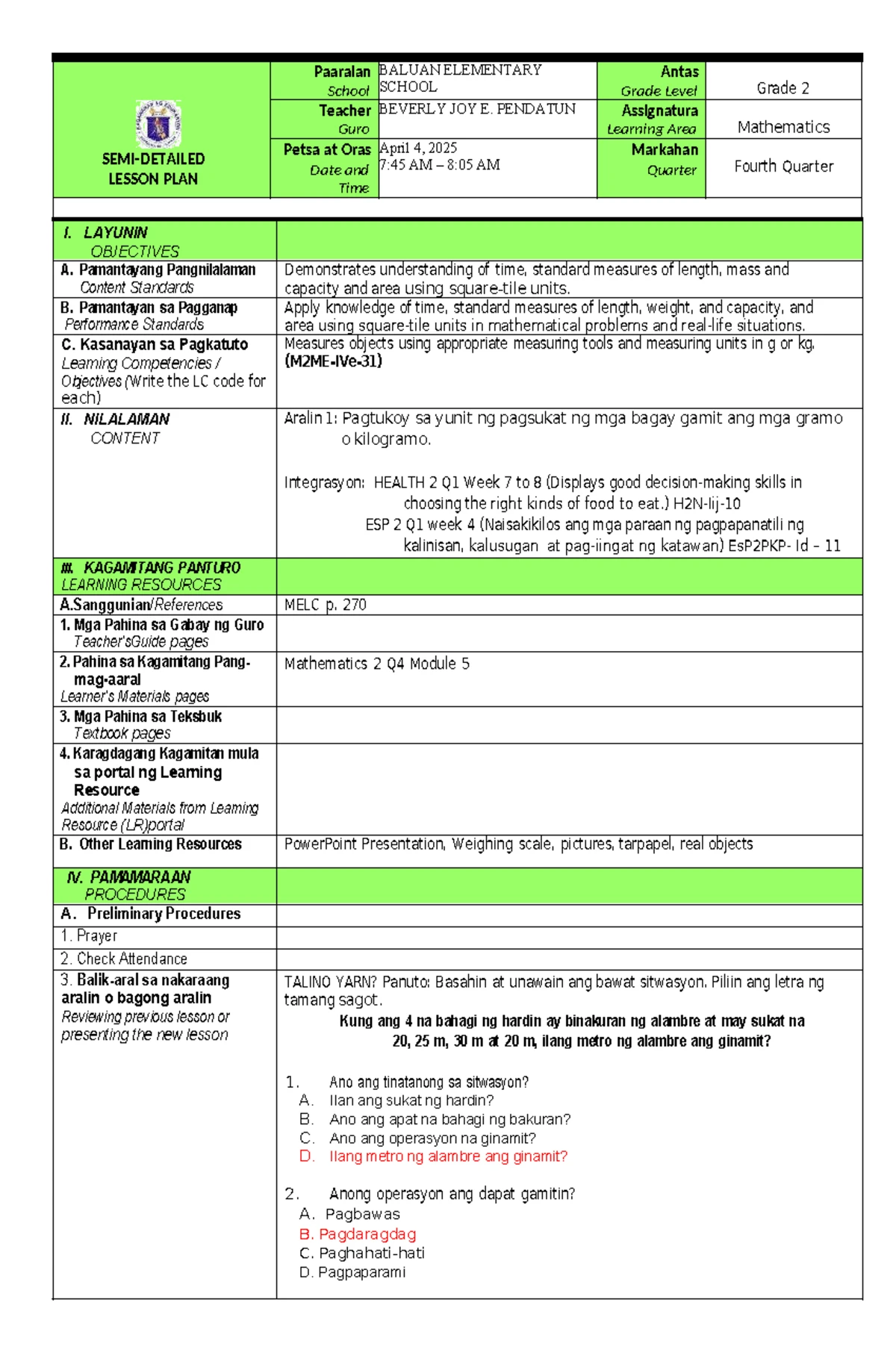 Detailed lesson plan in GED109: Teaching science in elementary grades ...