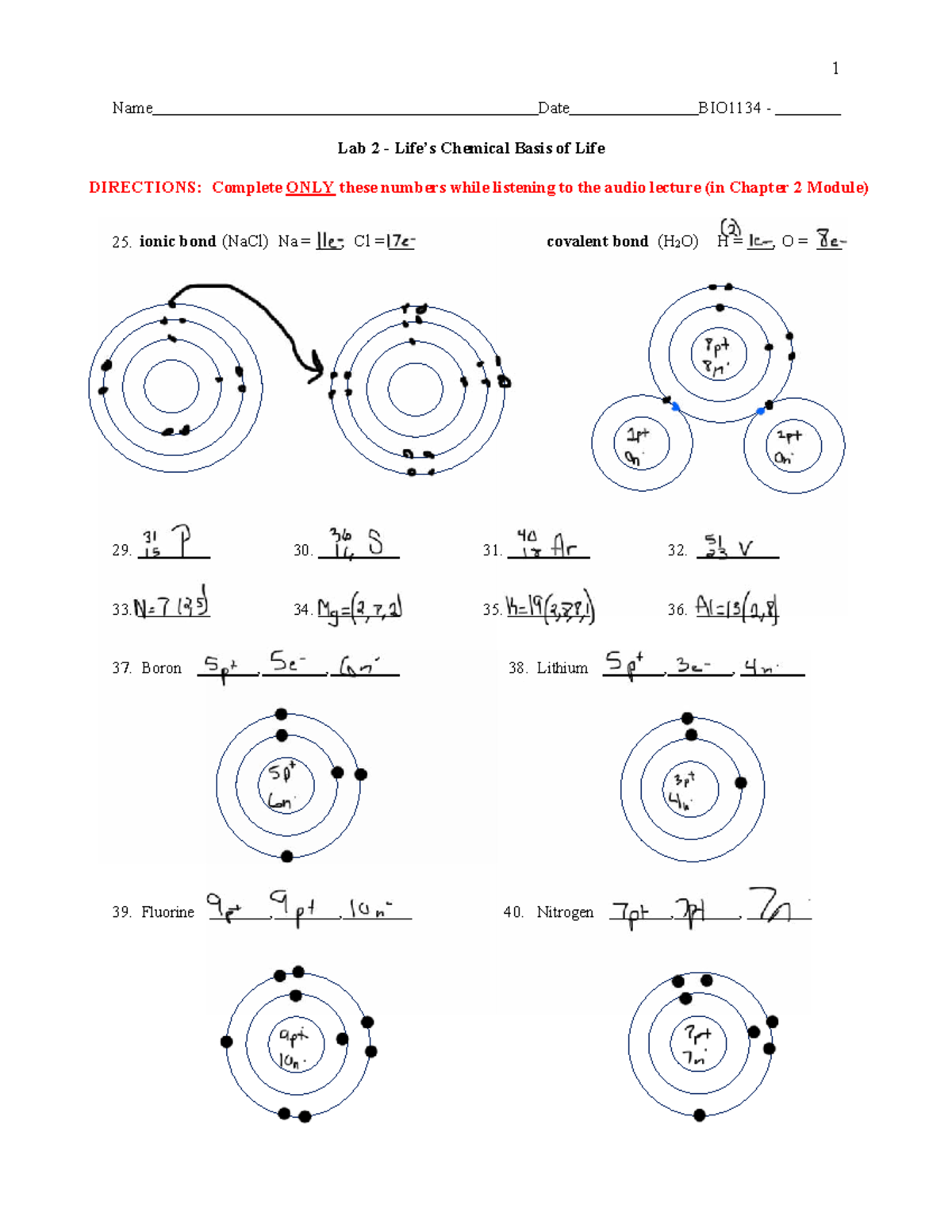LAB+2+-+Water%2C+bonds%2C+p H+%28with+notes%29 - ENG 1113 - 1 Name Date ...