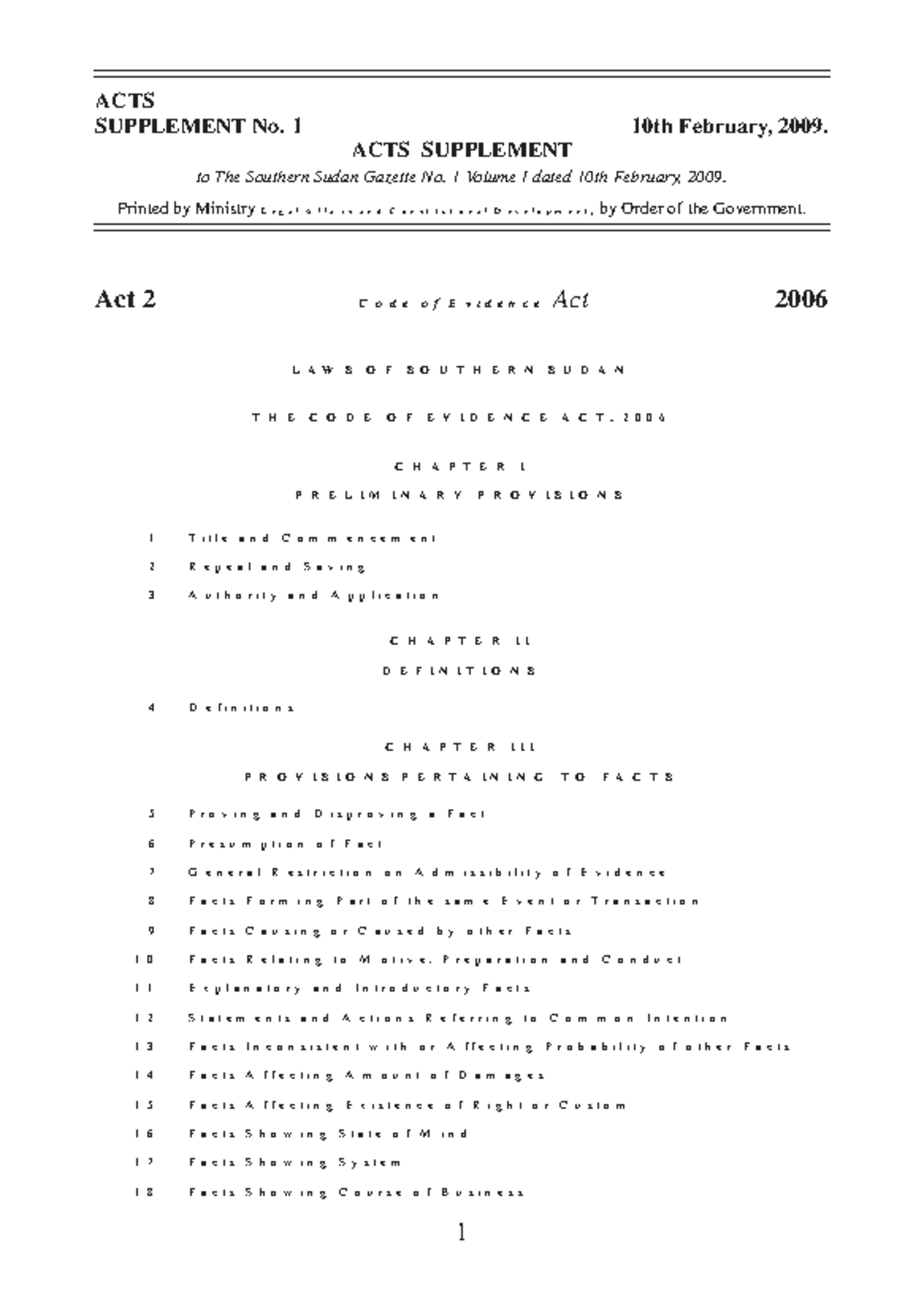 ACTS SUPPLEMENT No. 1: Code of Evidence Act 2006 Overview - Studocu