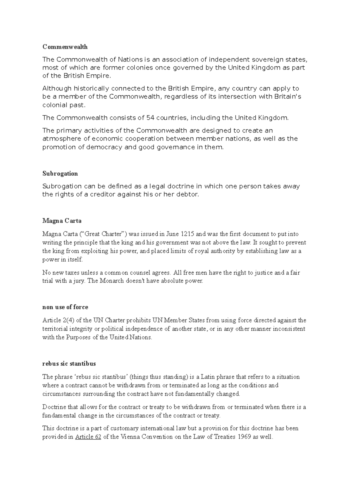 CIVIL101: Short Answers on Commonwealth & Legal Principles - Studocu