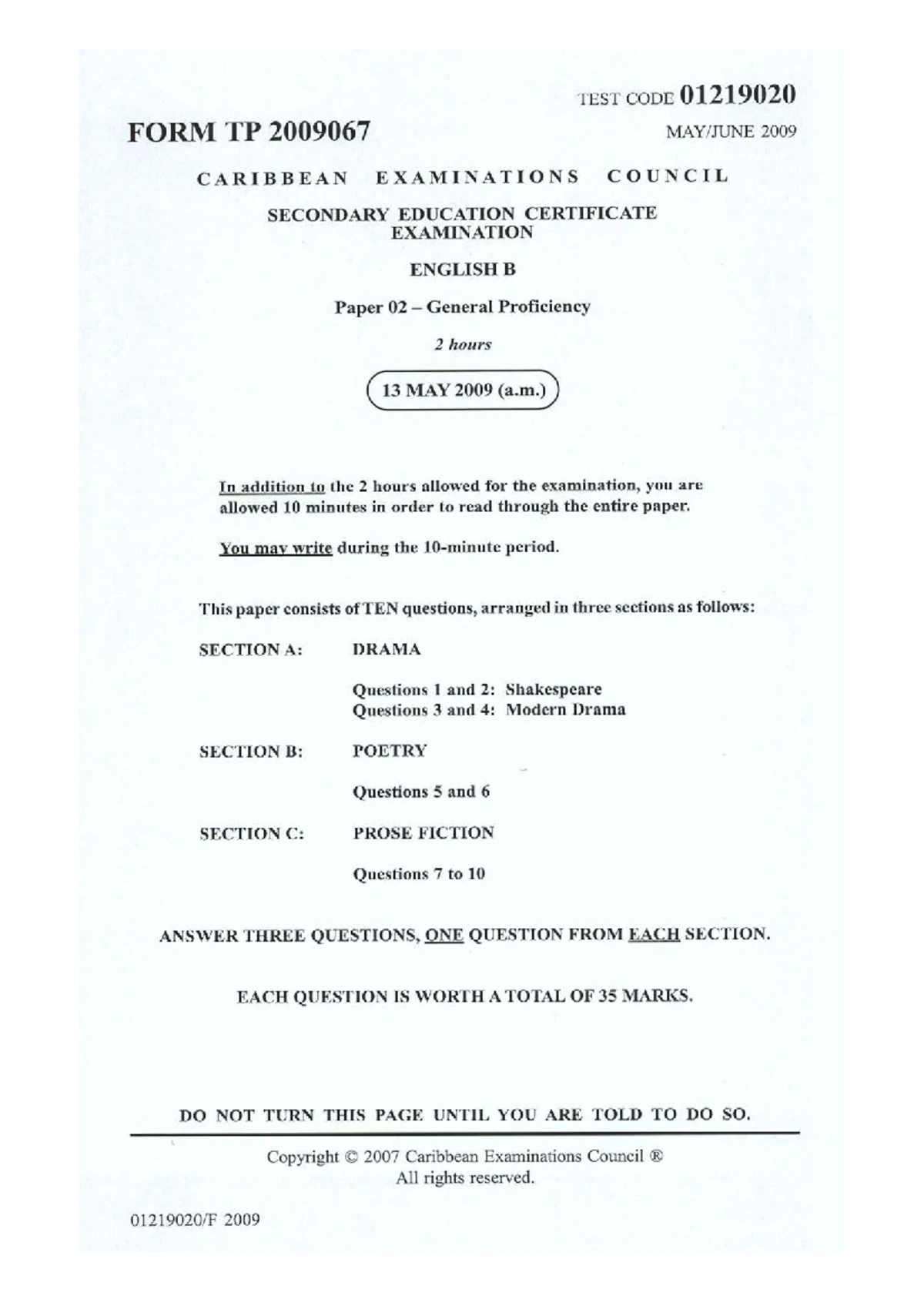 CSEC English B Paper 02 2019 - Exam Instructions & Essay Questions ...