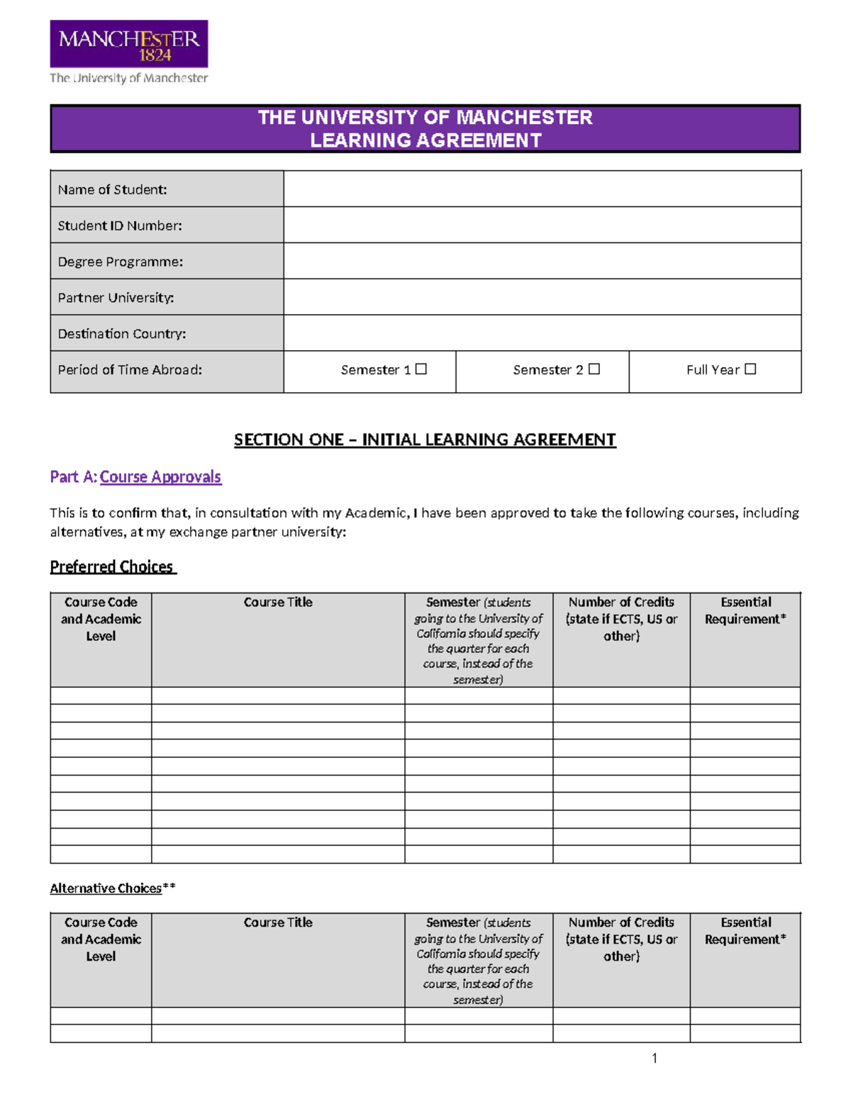 Learning Agreement Template for Study Abroad (Exchange Program) - Studocu