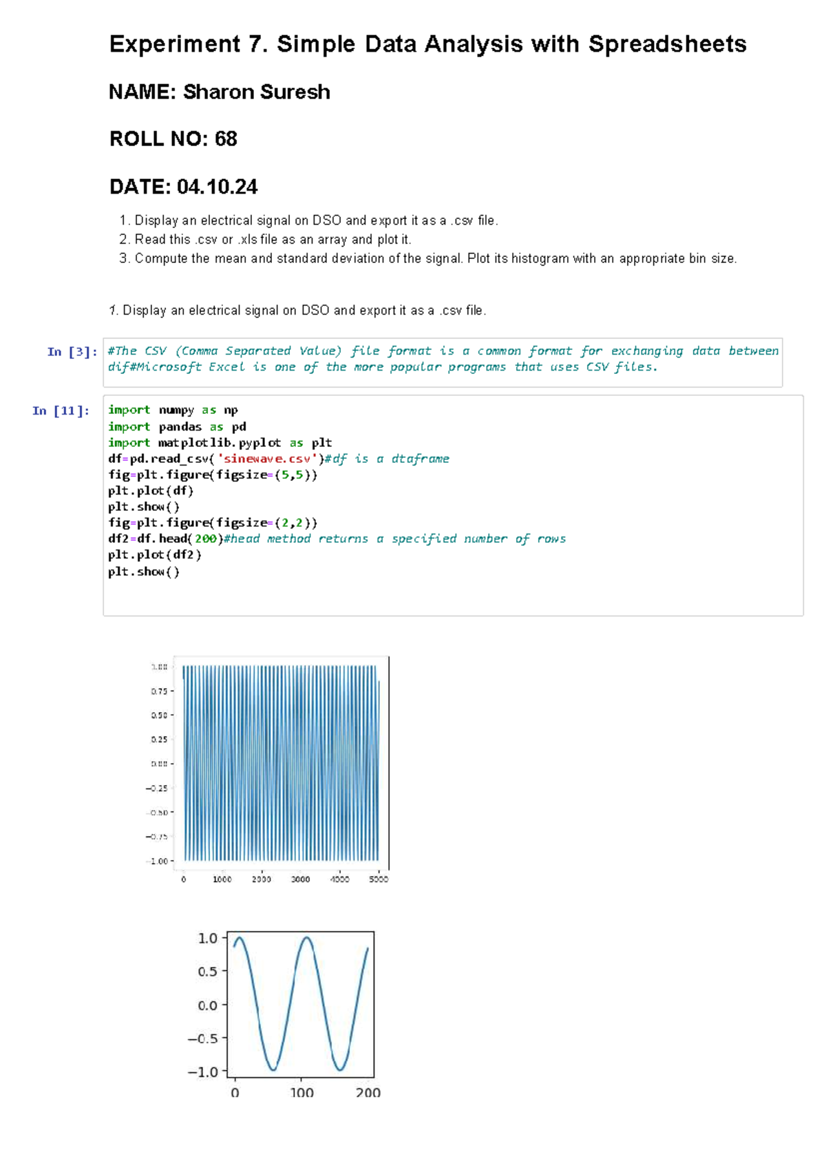 EXP 7: Simple Data Analysis with Spreadsheets - Summary and Insights ...
