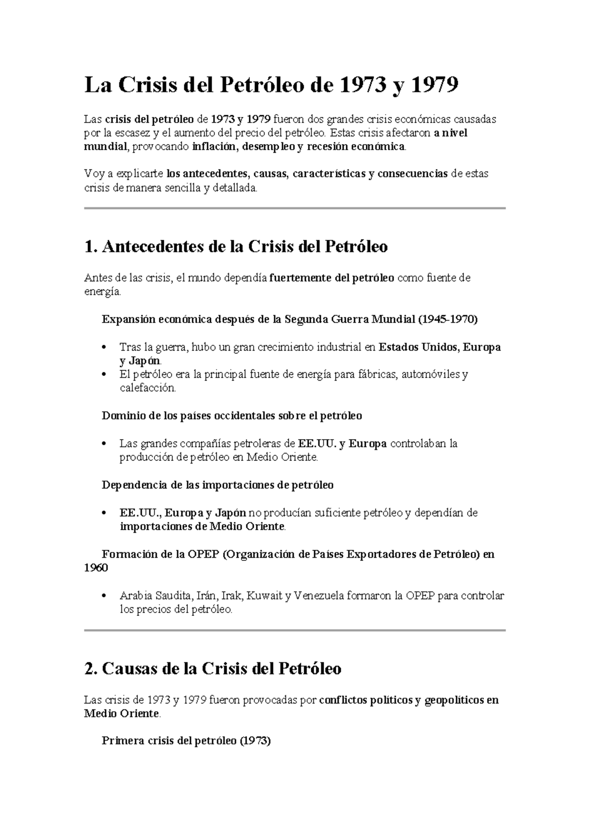 Análisis de la Crisis del Petróleo: 1973 y 1979 - Antecedentes y ...