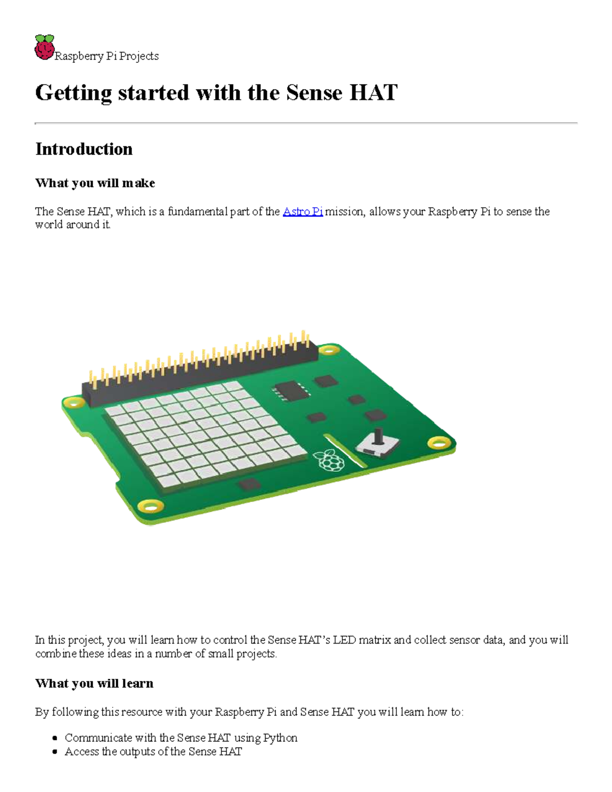 Raspberry Pi Projects: Intro to Sense HAT for Astro Pi Mission - Studocu
