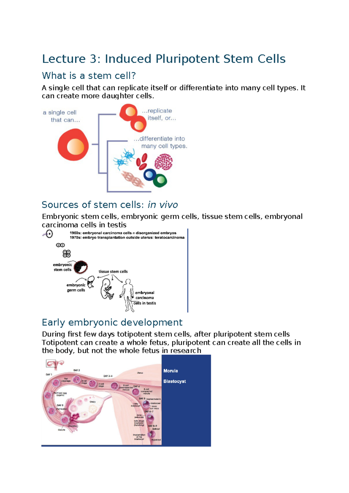 Lecture 3 - Induced Pluripotent Stem Cells Overview - Studeersnel