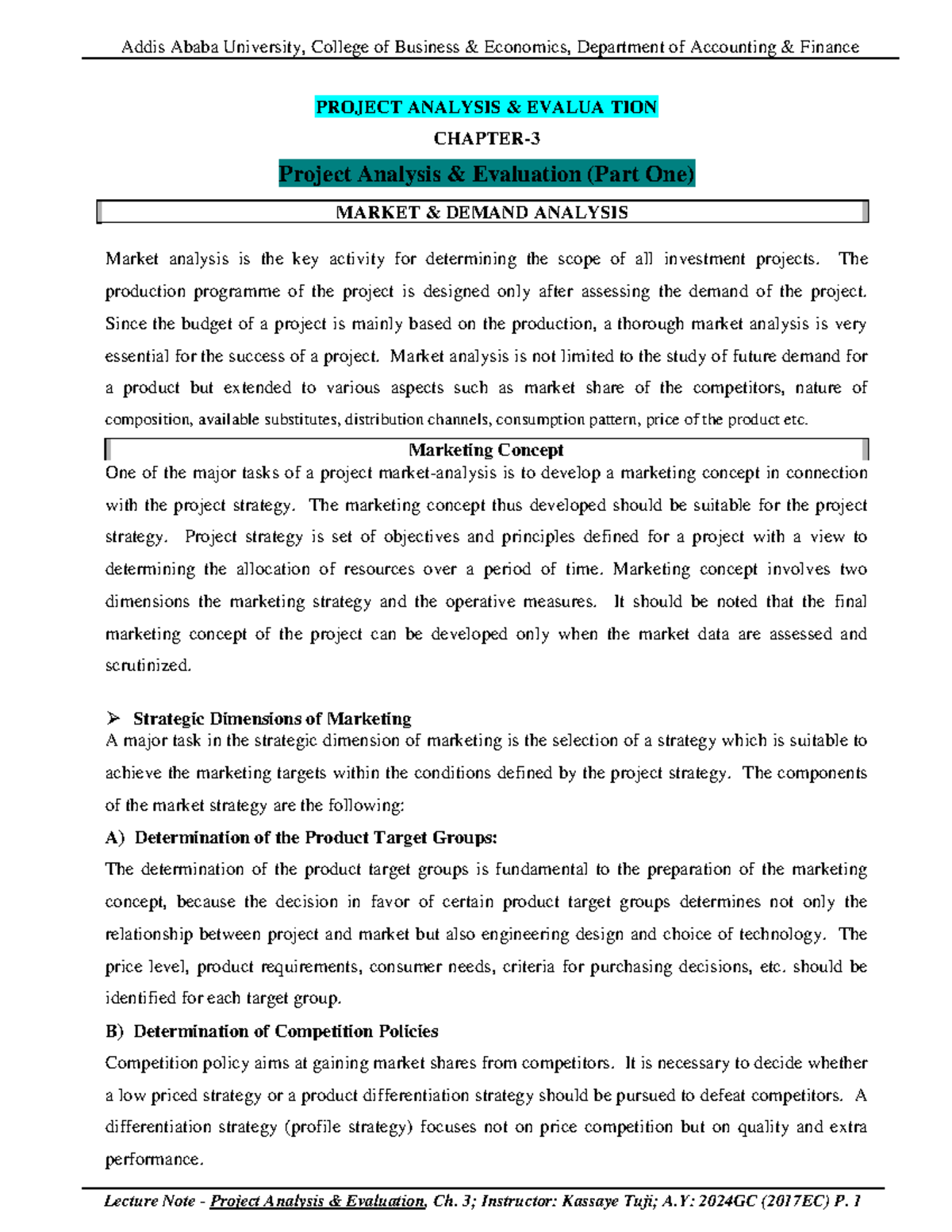 Ch. 3 - Project Analysis & Evaluation: Market Demand Insights - Studocu