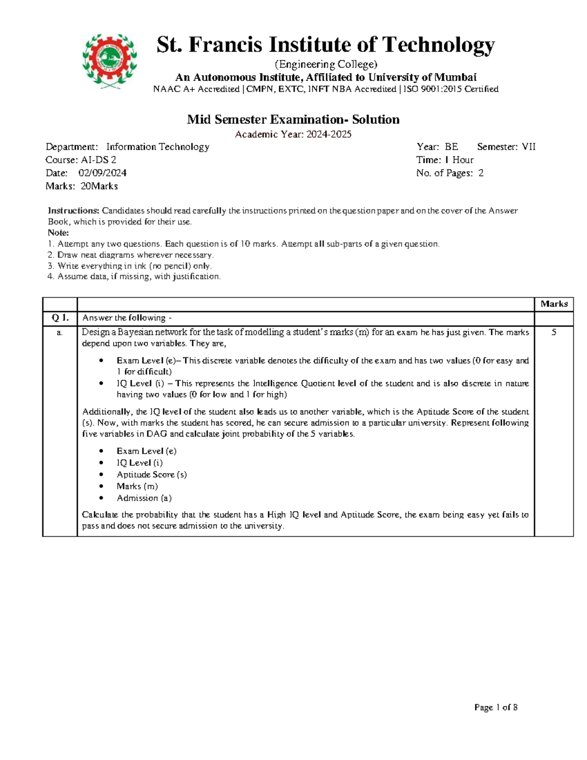 2024 BE INFT SEM VII Mid Semester Exam Solutions for AI DS-II - Studocu