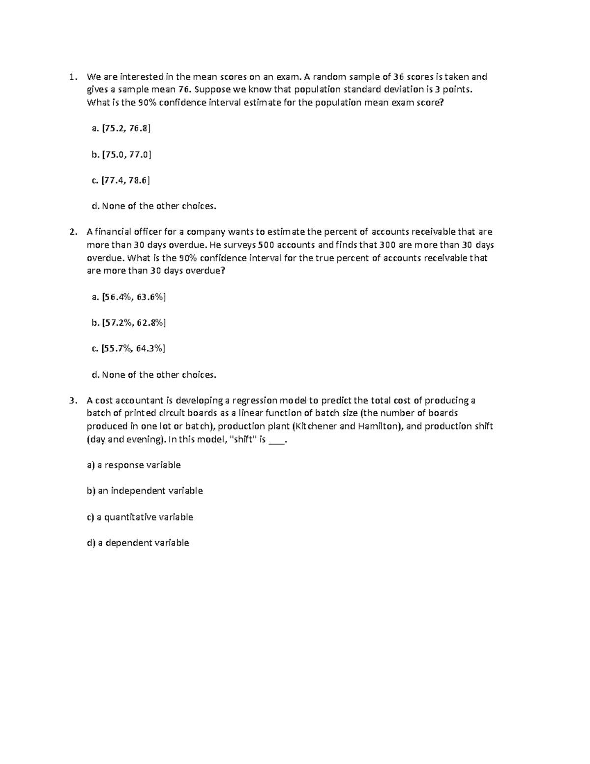 Mock Final Exam - Problem Set for Statistics 101 - Studocu