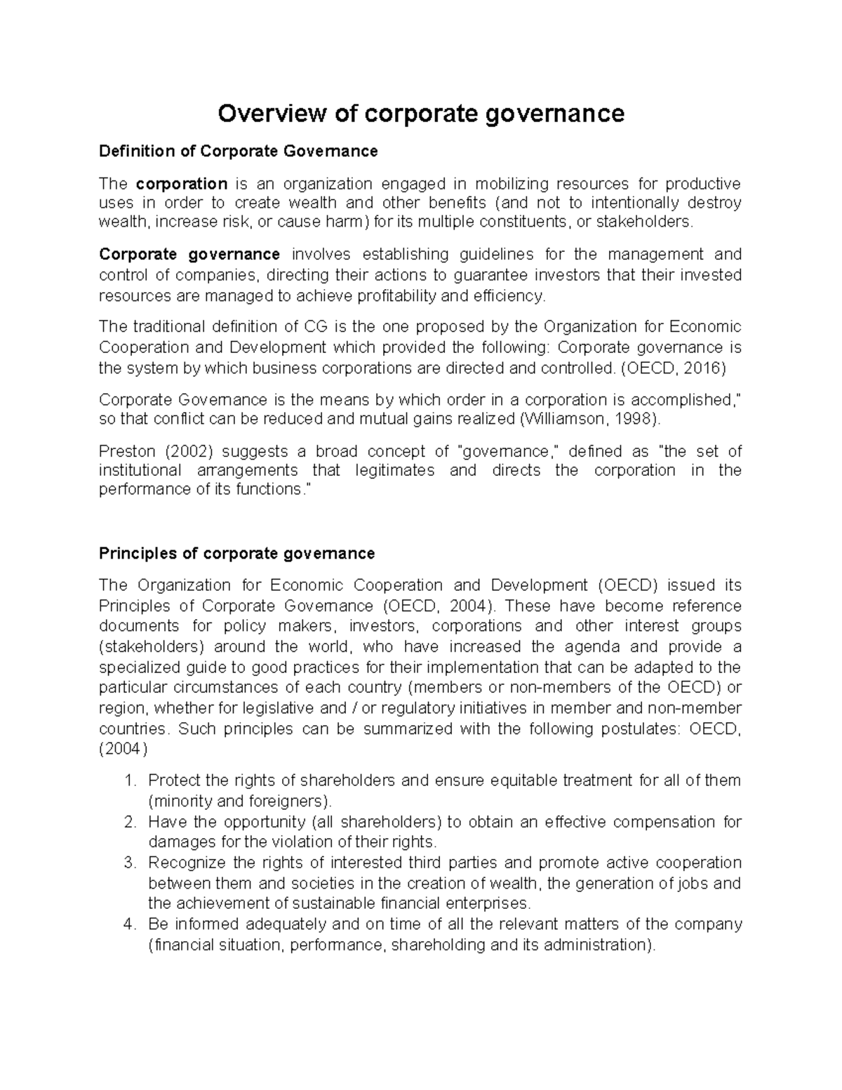 Corporate Governance Overview: Principles and Frameworks (Course Code ...