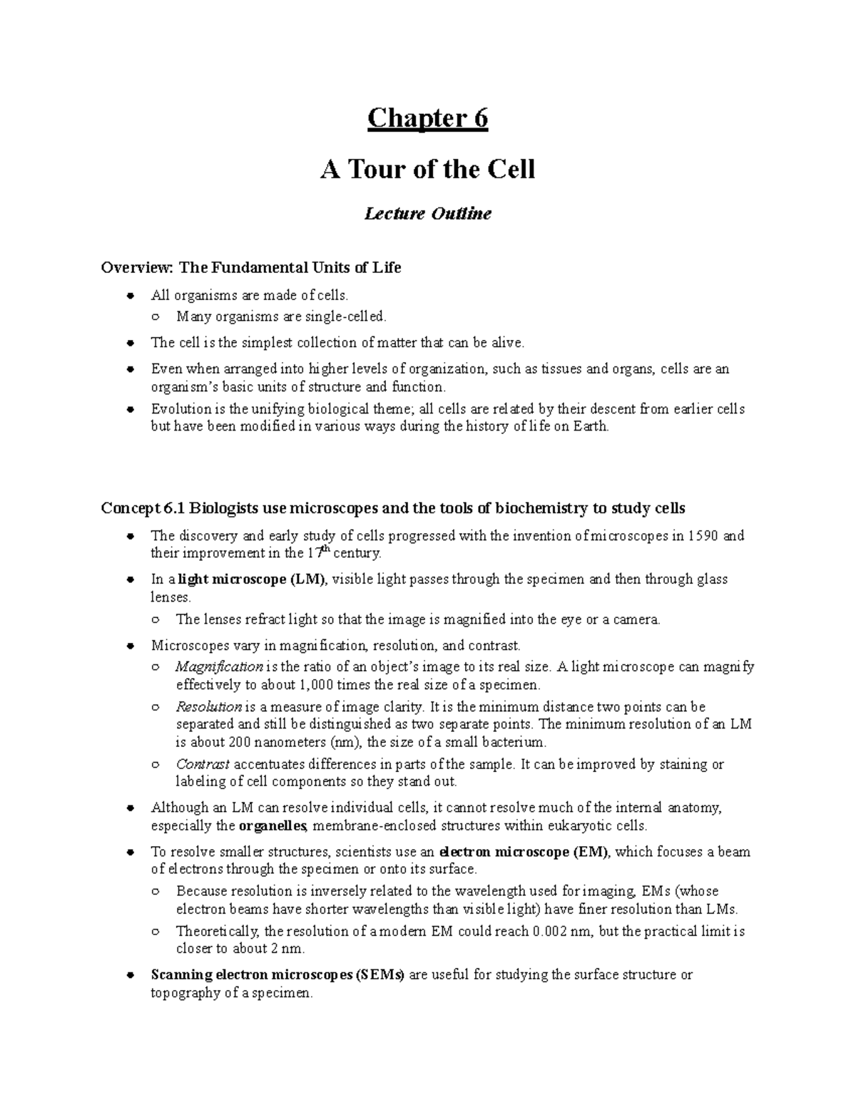 Cell Biology: Chapter 6 Lecture Outline on Cell Structure and Function ...