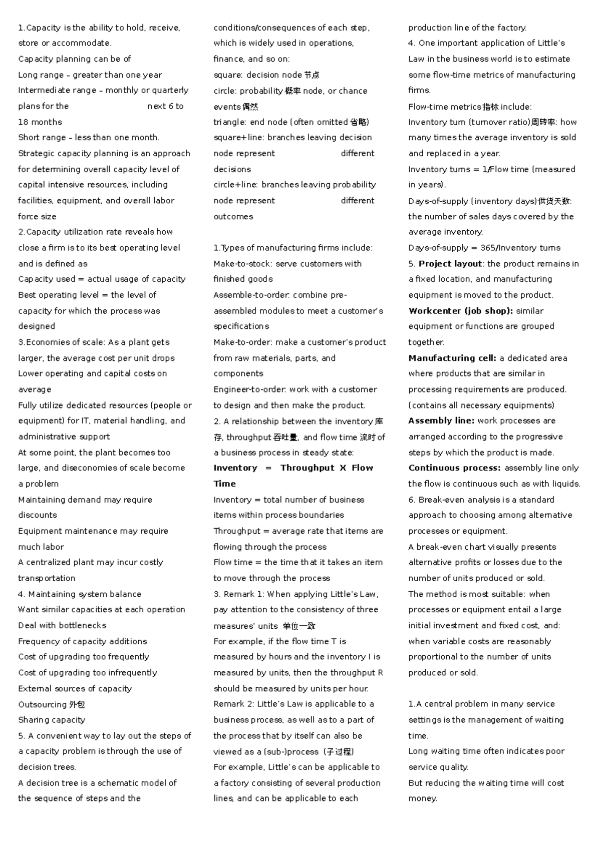 DOTE2030 Final Exam Notes on Capacity Planning and Logistics - Studocu