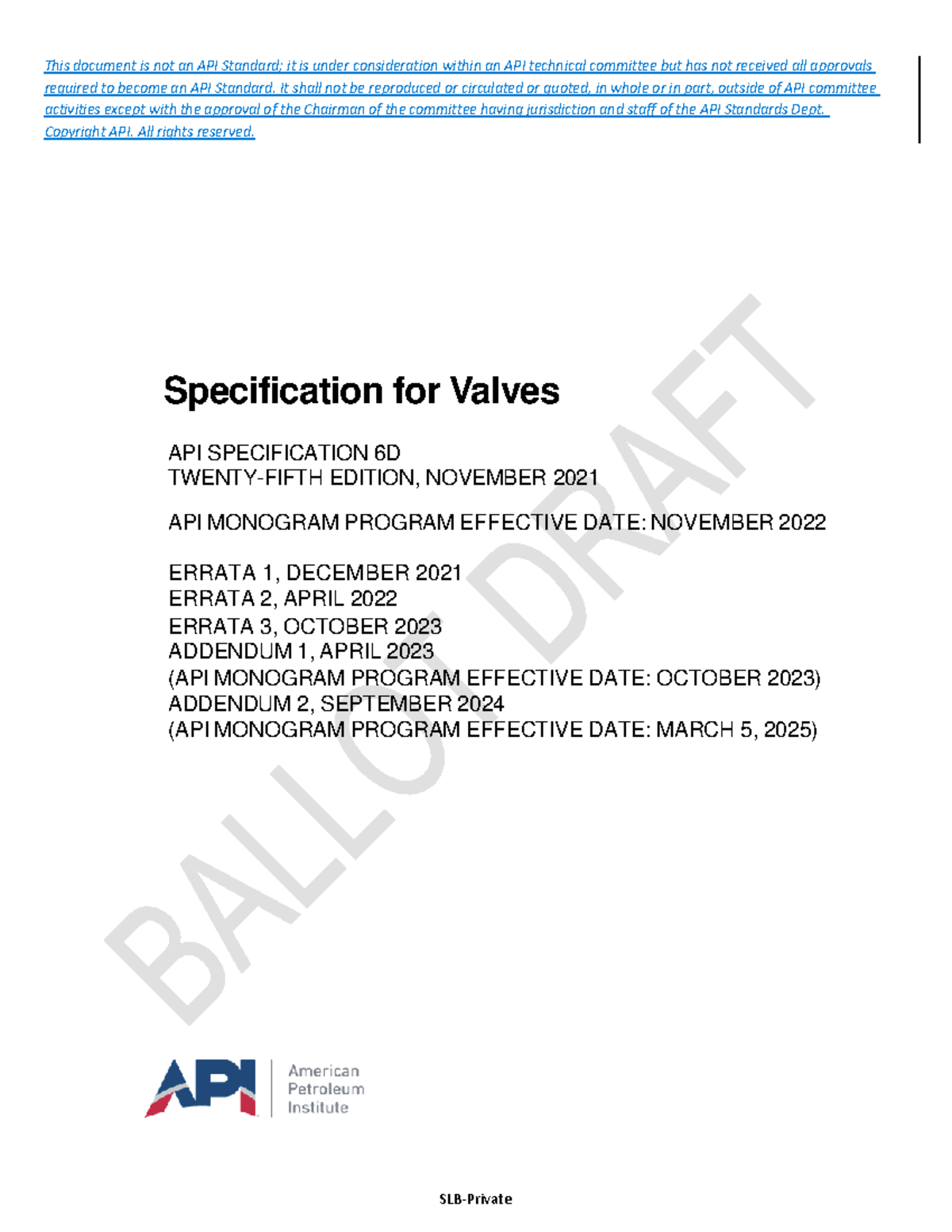 API 6D e25 A3 Final Draft - Specification for Valves Review - Studocu