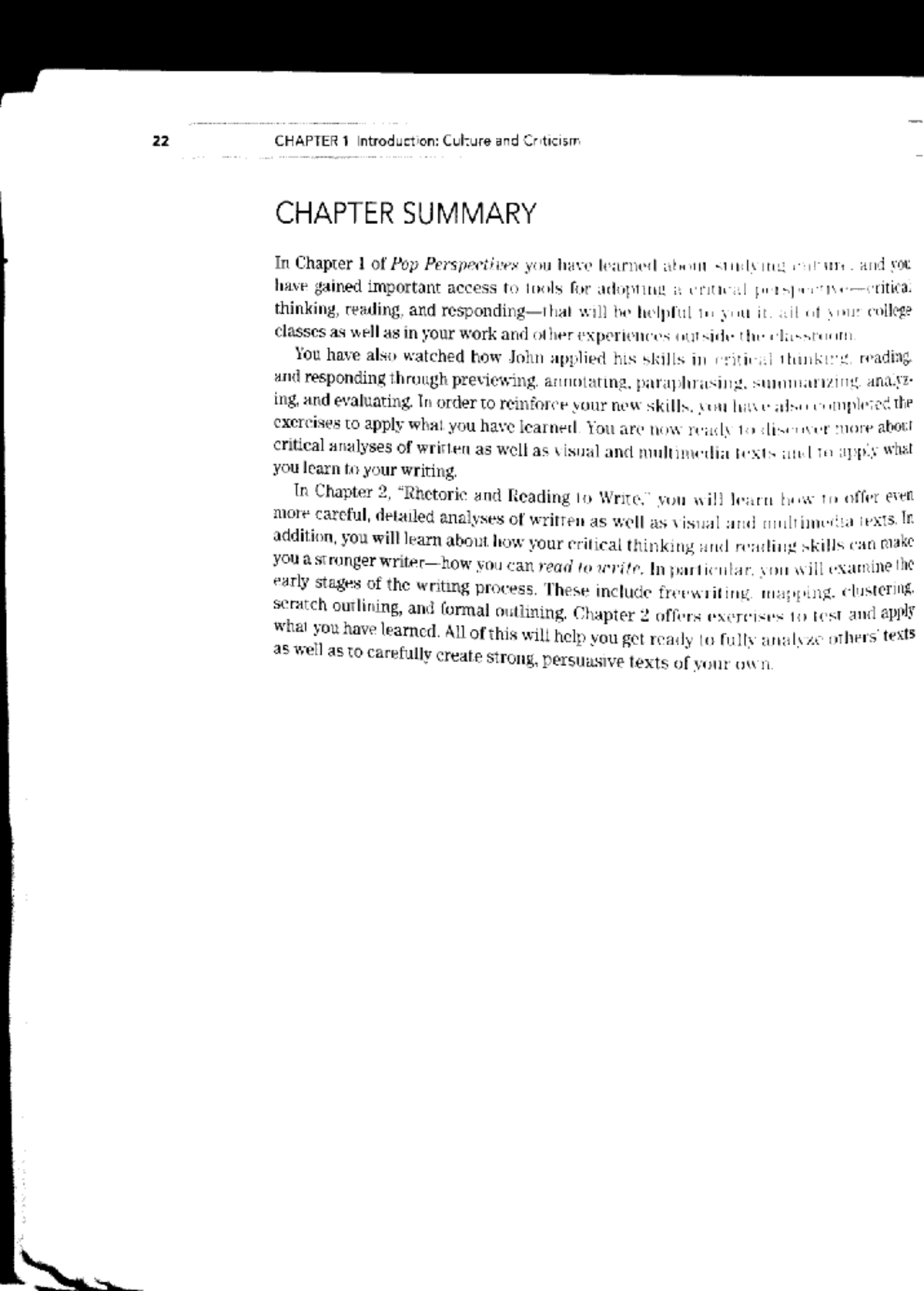 22 POP PERSPECTIVES CHAPTER 1: Culture and Criticism Summary - Studocu