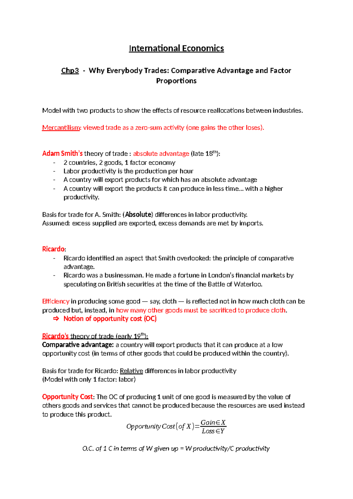 IE - Chp 3: Comparative Advantage & Trade Models Explained - Studocu