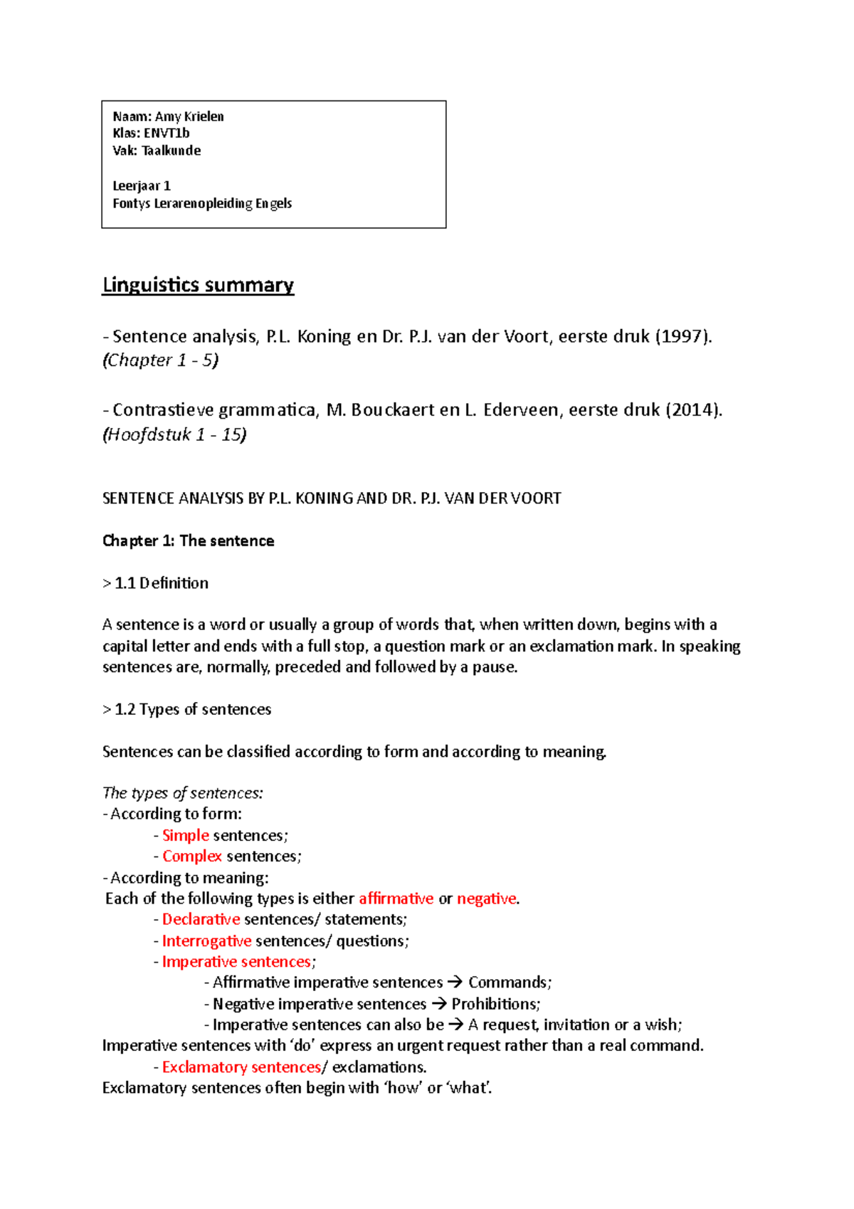Linguistics - Sentence Analysis Overview (ENVT1b) - Studeersnel