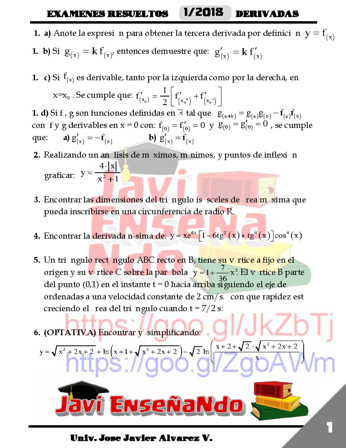 Calculo I - 1 2018 - Exámenes Resueltos de Derivadas - Document Preview