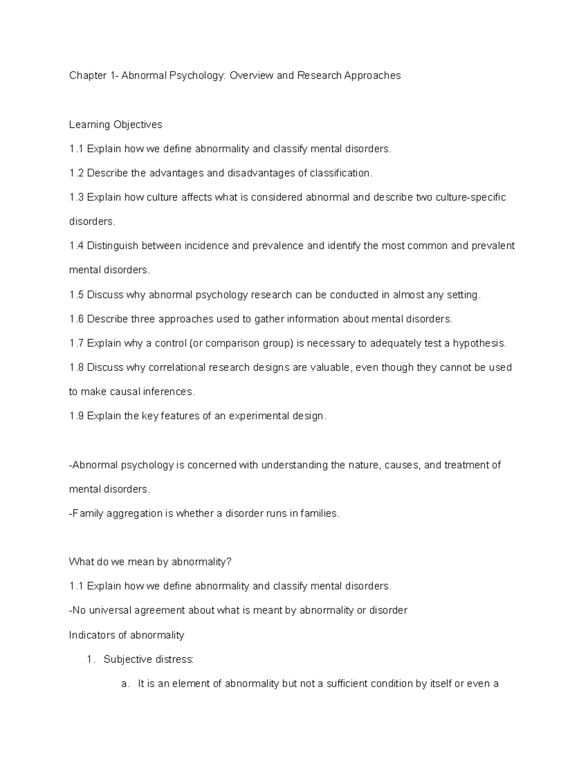 Abnormal Psychology (PSY 101) Chapter 1 Overview & Research Insights ...
