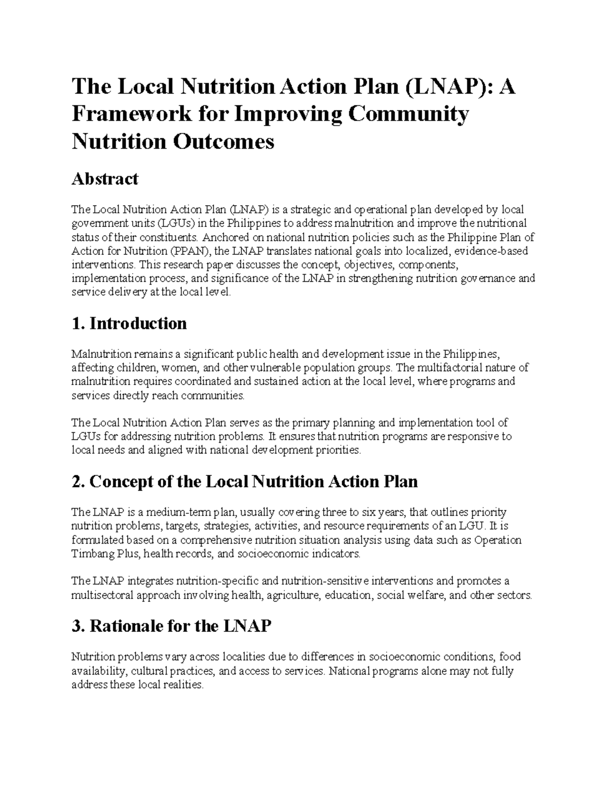 LNAP: Framework for Enhancing Community Nutrition in the Philippines ...