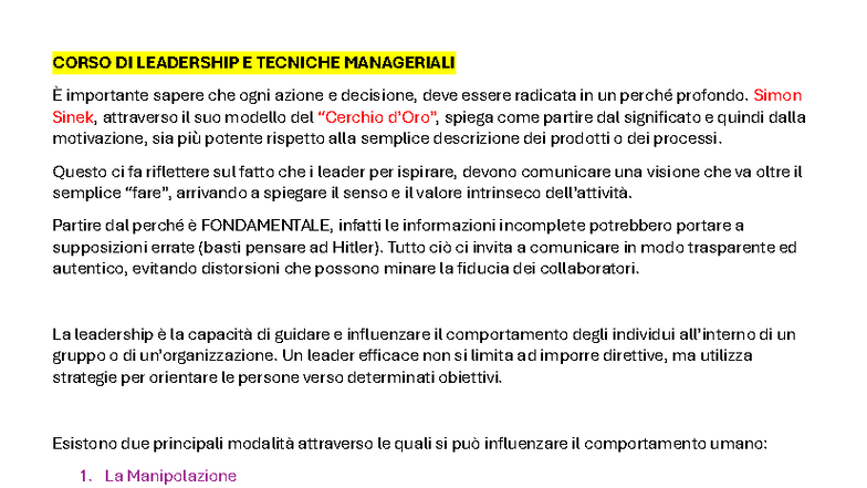 Leadership e Tecniche Manageriali: Approfondimenti e Strategie - Document Preview
