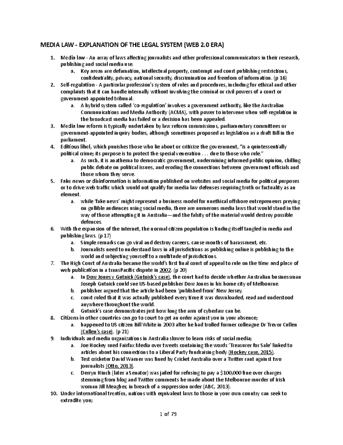 2513 Media Law Comprehensive Notes for Understanding Legal Issues - Studocu
