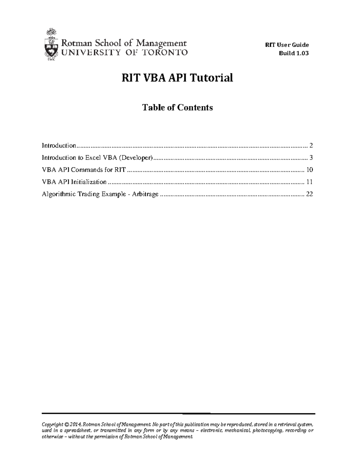 RIT - User Guide: VBA API Tutorial and Commands Overview - Studocu