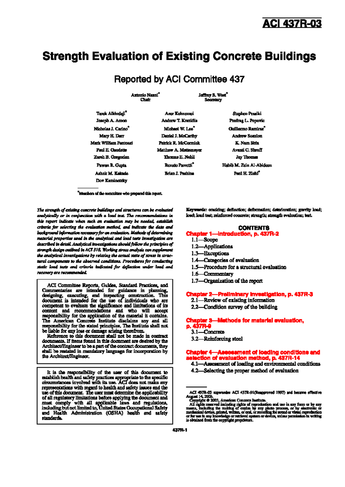 ACI-437R-03 Strength Evaluation of Existing Concrete Buildings Report ...