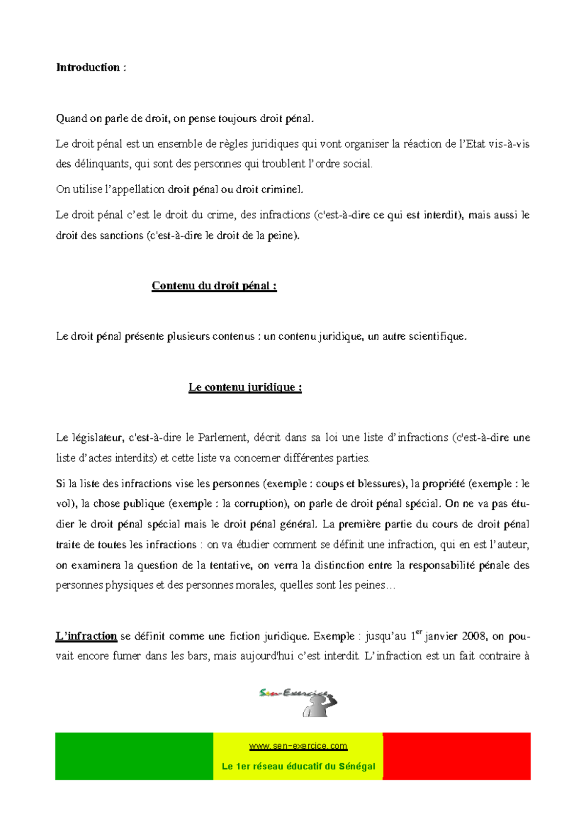 Cours de Droit Pénal : Introduction et Concepts Fondamentaux - Studocu