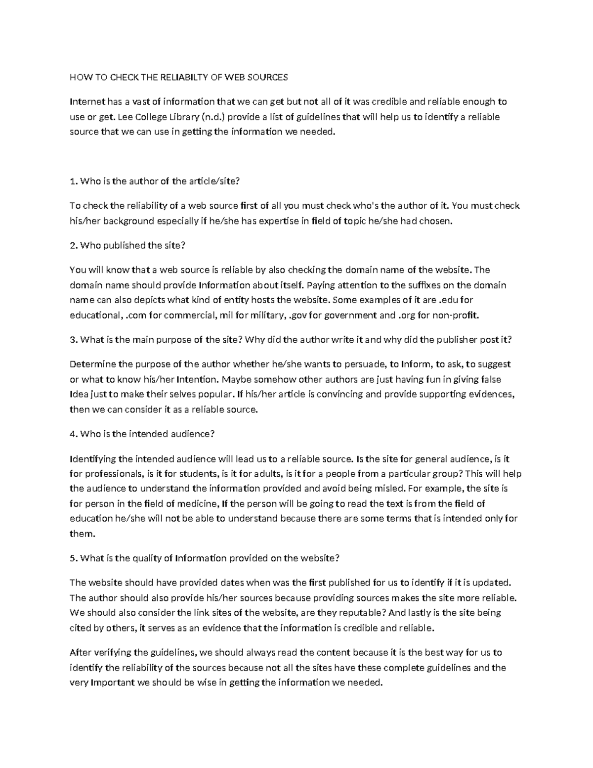 Karyll Report in STS - How to Assess Web Source Reliability - Studocu