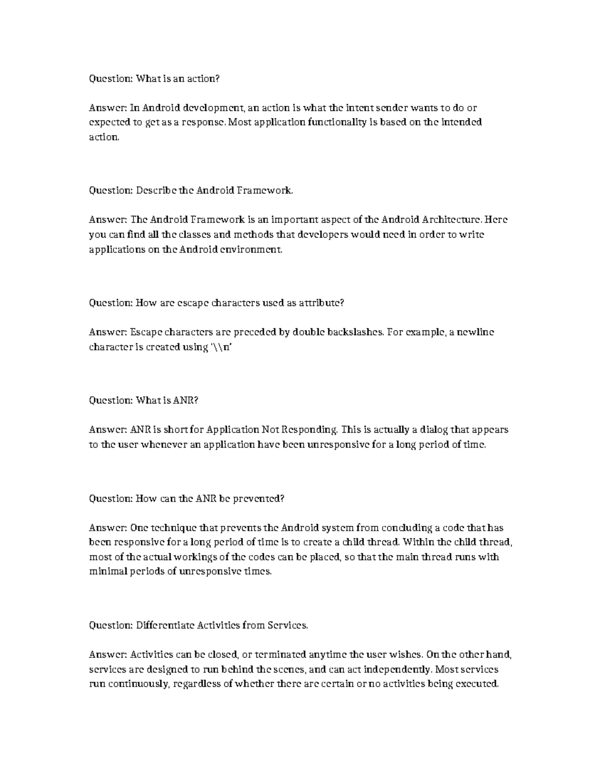 COMP 202: Android Development Key Concepts and Q&A Notes - Studocu