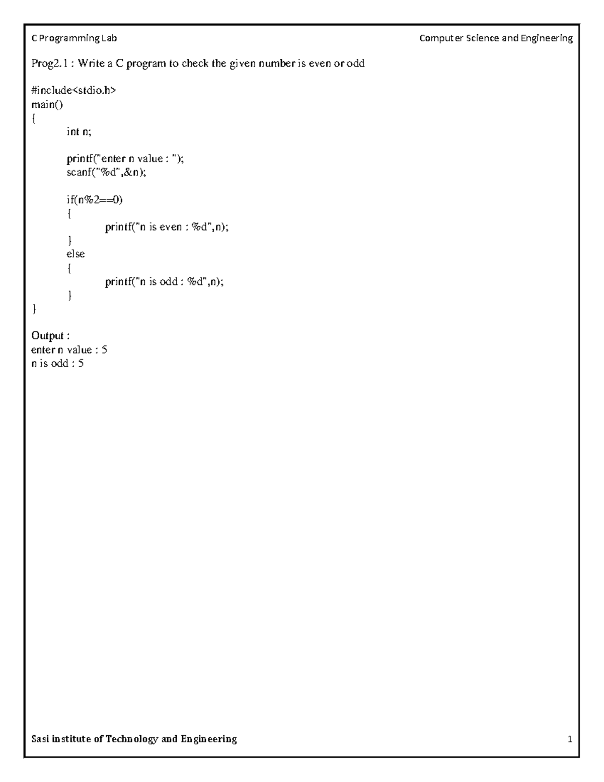 Unit 2: C Programs for Number Checks and Conditionals - Studocu