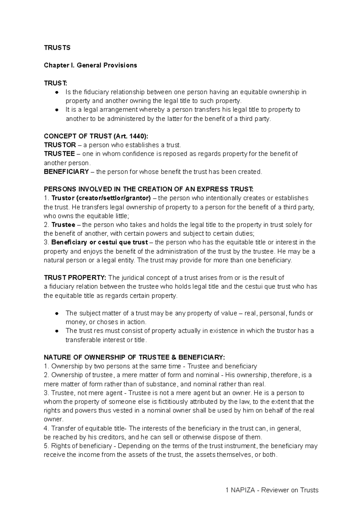 Trusts Review: Comprehensive Guide on Trust Concepts and Types - Studocu