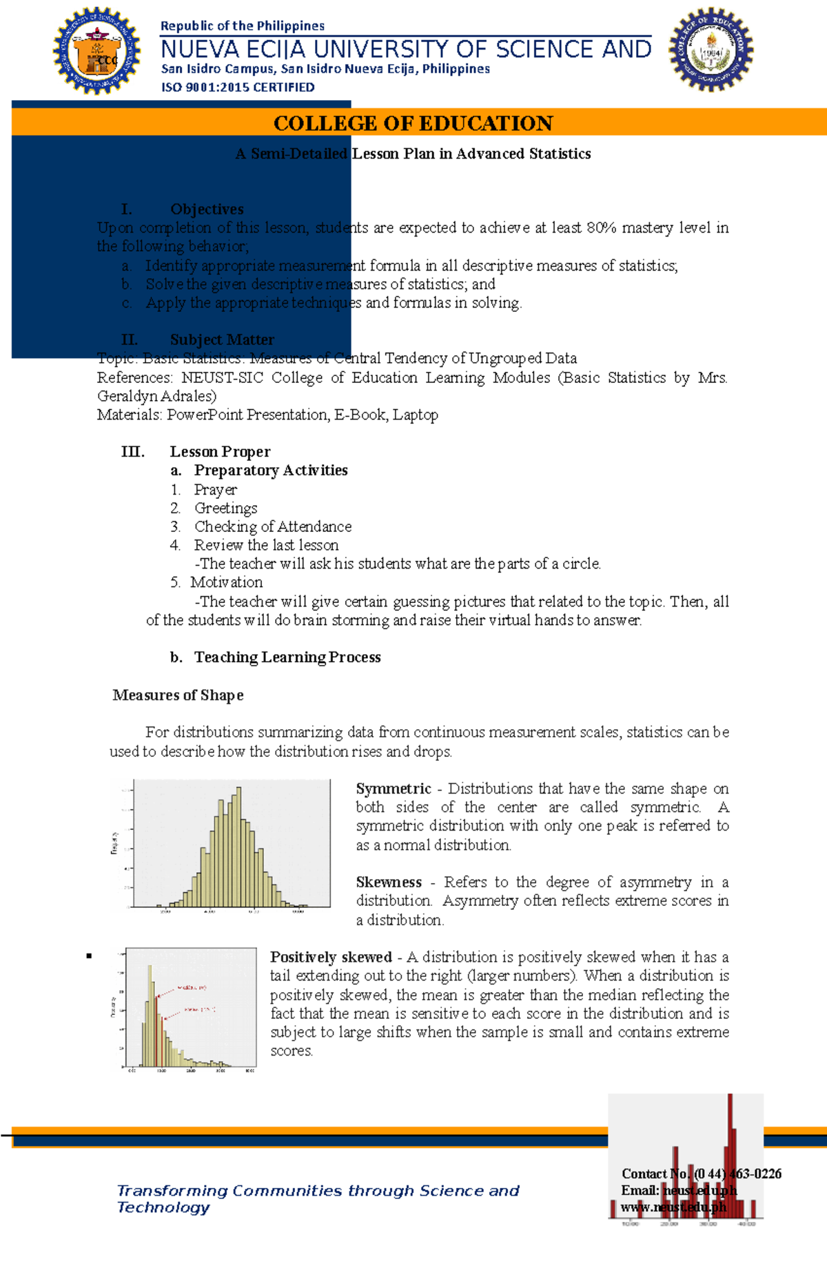 Semi-Detailed Lesson Plan in Basic Statistics (EDU-101) - Studocu